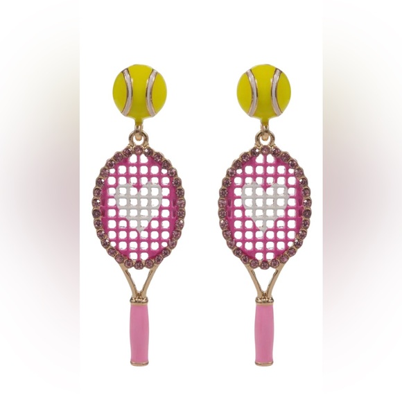 Jewelry - Pink and Yellow Tennis Racket Earrings